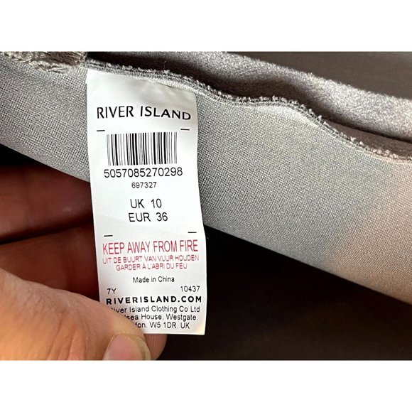 River Island Womens Suedette Coat Faux Fur Collar Double Breasted Gray Size 10 - Picture 10 of 11